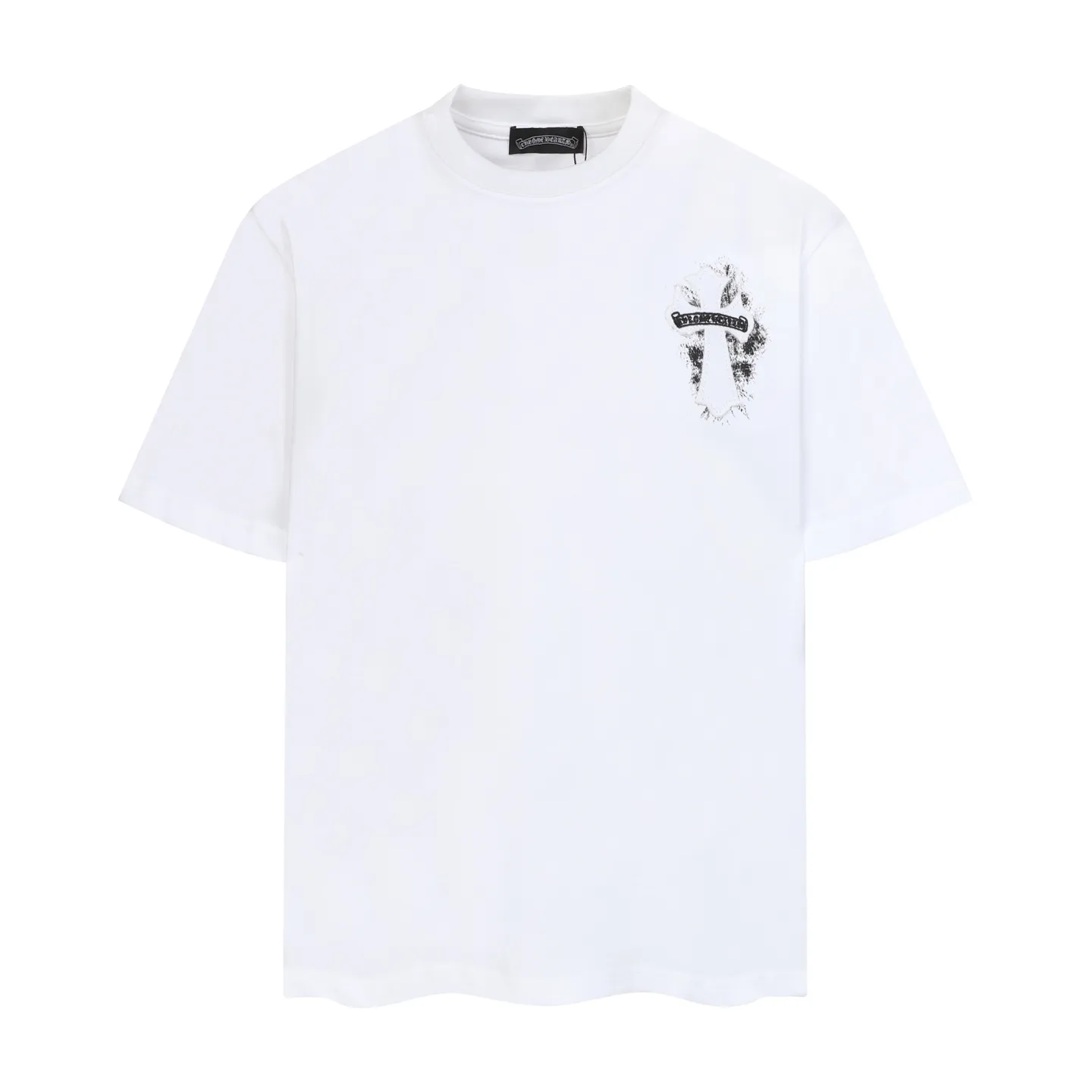 P150 💰 Actual pictures [High-end quality] Code: 8915# Color: Black White Size: S to XXL 2026ss Internet celebrity cross 🔥New Chrome Hearts 320g customized fabric Chrome heart round neck short sleeves 🔥Cross burnt appliqué embroidered men and women loose version